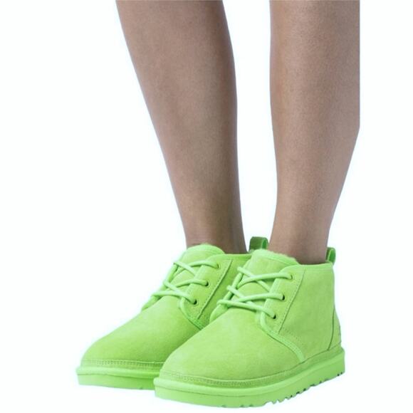 NEW UGG Suede Fur Neumal Boot Lace Up Chukka Ankle Booties Parakeet Green 13 - Picture 3 of 16